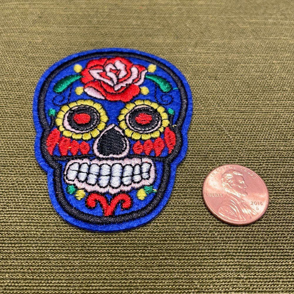 Blue Skull Iron On Patch